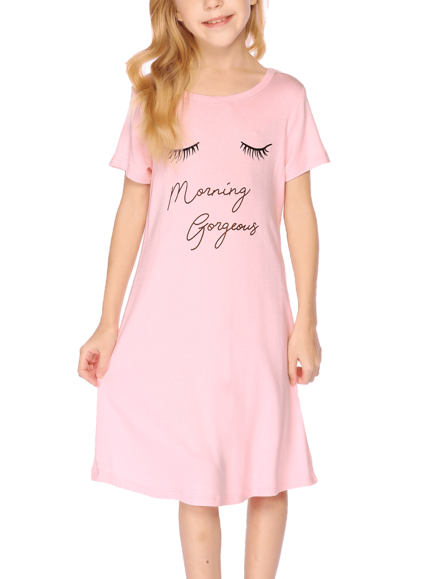 Oudiya Girls Short Sleeve Nightgowns Soft Print Pajamas Sleepwear ...
