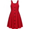 thumbnail image 1 of Oudiya Girls Spaghetti Strap Button Down Midi Sleeveless Dress A-Line Twirly Skater Dress Solid with Pockets Red for 3-5Y, 1 of 7