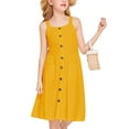 thumbnail image 1 of Oudiya Girls Spaghetti Strap Button Down Sleeveless Summer Casual Sundress A-Line Dress with Pockets Mustard for 5-6Y, 1 of 9