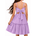 thumbnail image 1 of Oudiya Girls Spaghetti Strap Tie Back Dress Ruffle Hem Summer Beach Casual Sundress with Pockets, 6-14Y, 1 of 5