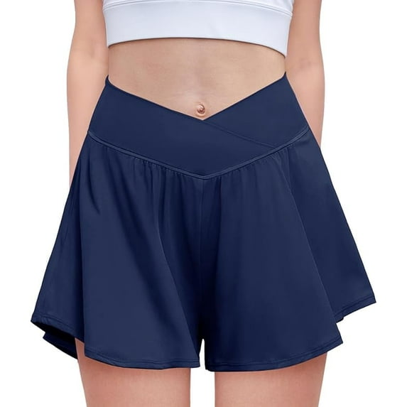 Oudiya Girls Sport Shorts with Spandex Liner V Crossover 2 in 1 Athletic Running Shorts with Pockets for Kids 5-14Y