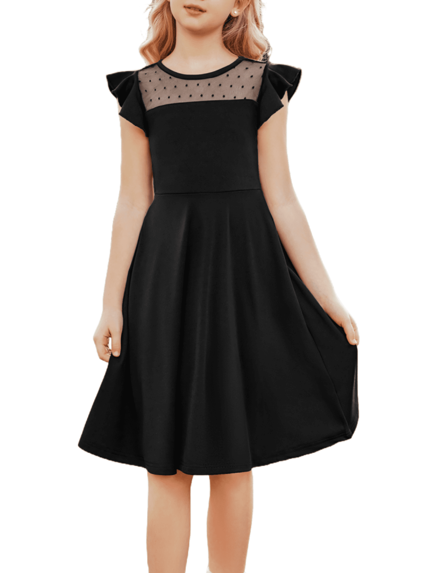 Oudiya Preteen Girls' Black Summer Dress, Ruffle Sleeve Oudiya Preteen Girls' Black Summer Dress, Ruffle Sleeve
