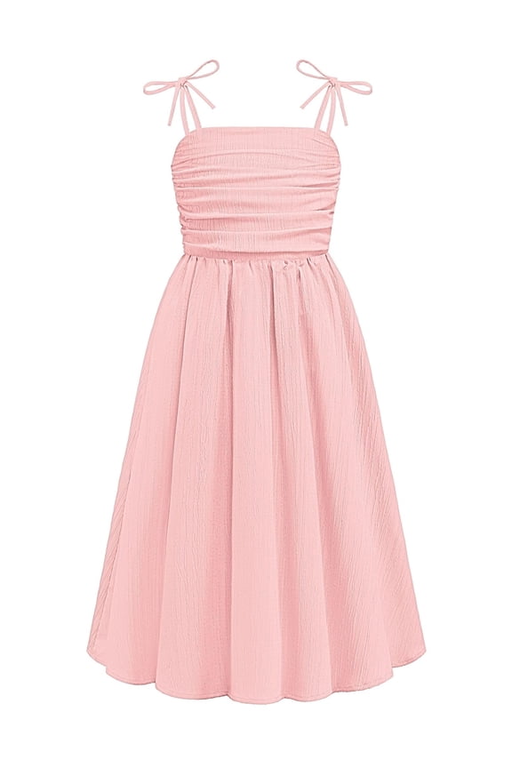 Girls Summer Dress Maxi Spaghetti Strap Ruched Flowy Beach Boho Casual Teen Girl Party Sundress 6-14Y