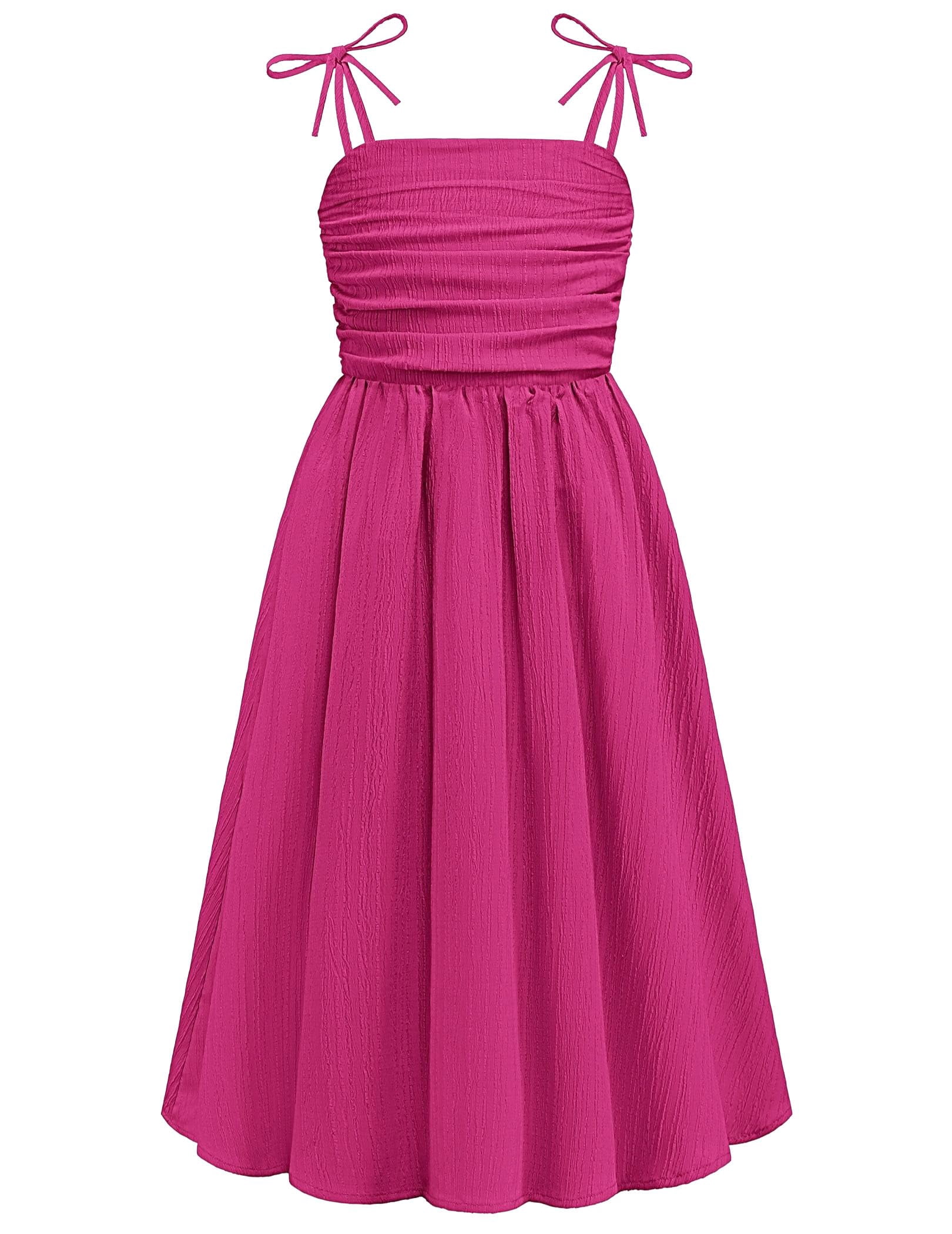 Girls Summer Dress Maxi Spaghetti Strap Ruched Flowy Beach Boho Casual Teen Girl Party Sundress 6-14Y