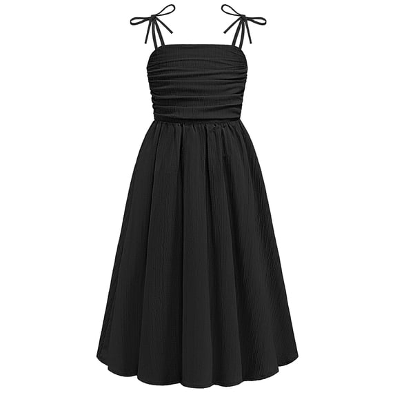 Oudiya Girls Summer Dress Maxi Spaghetti Strap Ruched Flowy Beach Boho Casual Teen Girl Party Sundress 6-14Y