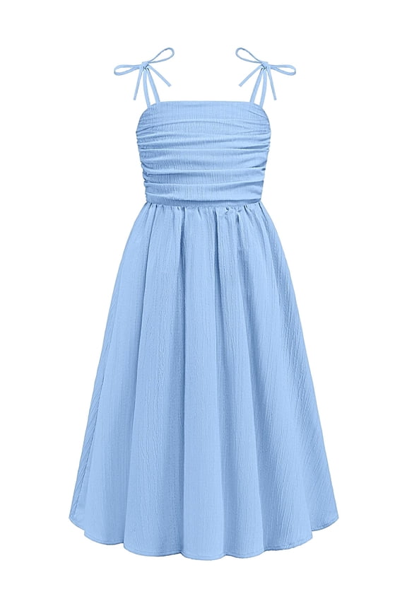 Girls Summer Dress Maxi Spaghetti Strap Ruched Flowy Beach Boho Casual Teen Girl Party Sundress 6-14Y