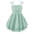 thumbnail image 1 of Oudiya Girls Summer Green Dresses Spaghetti Strap Flowy Tiered Ruched Smocked Back Casual Beach Midi Easter Sundress,6-14Y, 1 of 6