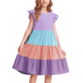 thumbnail image 1 of Oudiya Girls Summer Dress Ruffle Sleeve Tiered Swing Casual Midi Sundress with Pockets for Kids 6-14Y, 1 of 8