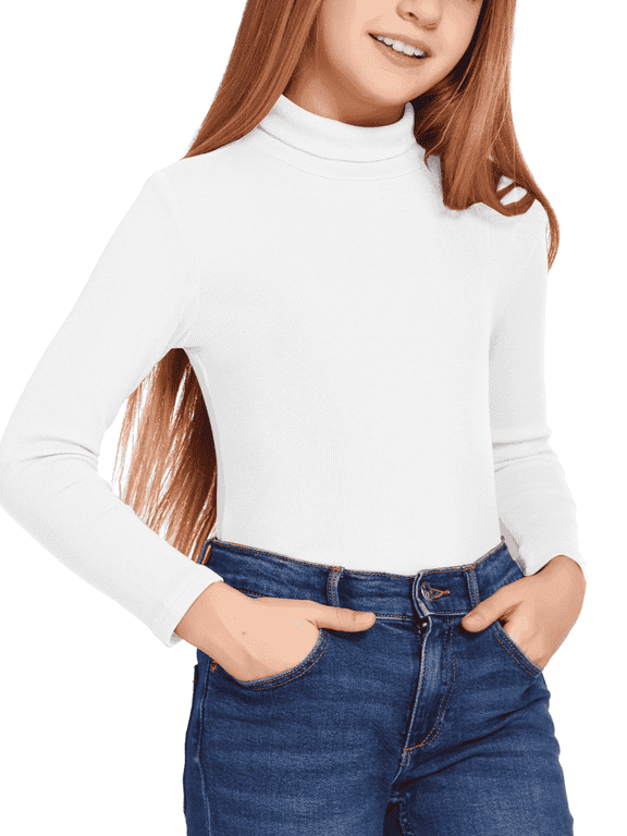 Girls Sweater Turtleneck Long Sleeve Knit Shirt Pullover Tops for Kids 6-14Y