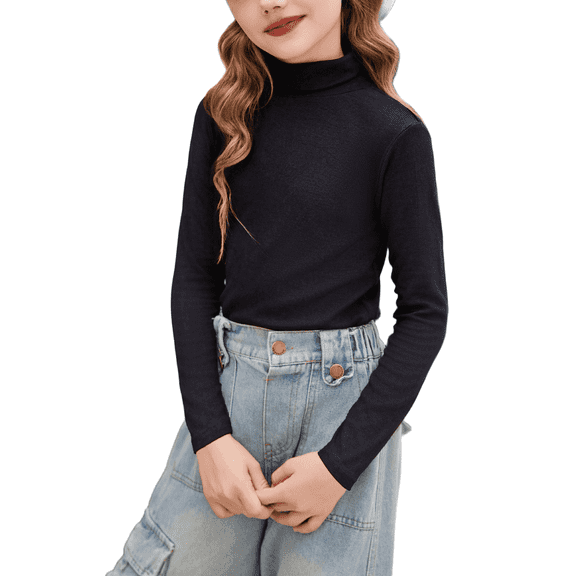 Oudiya Girls Sweater Turtleneck Long Sleeve Knit Shirt Pullover Tops for Kids 6-14Y