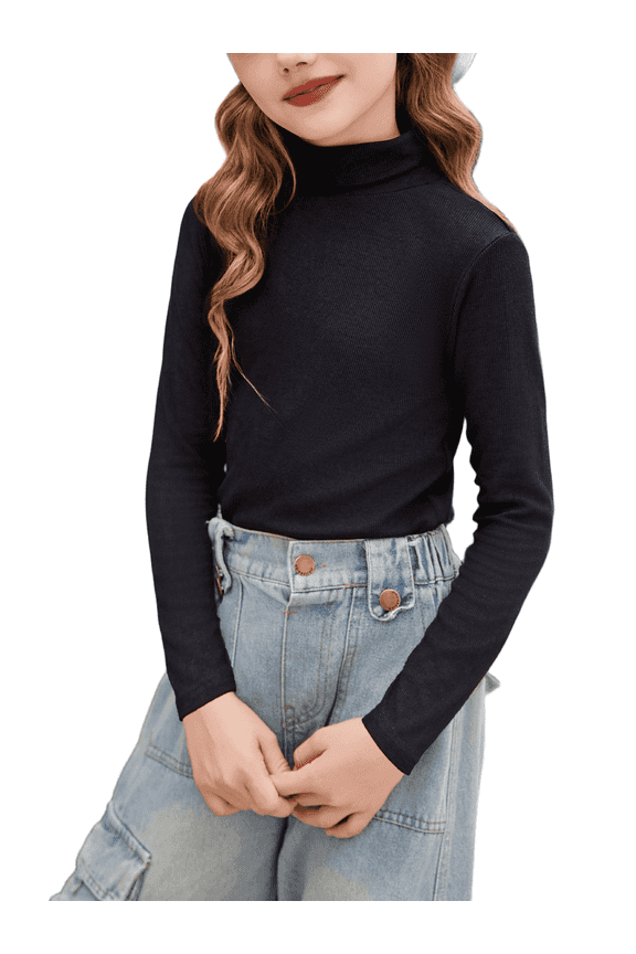 Girls Sweater Turtleneck Long Sleeve Knit Shirt Pullover Tops for Kids 6-14Y