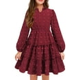 thumbnail image 1 of Oudiya Girls Swiss Dot Long Sleeve Dress V Neck Ruffle Tiered Casual Party Dress, 5-13Y, 1 of 7