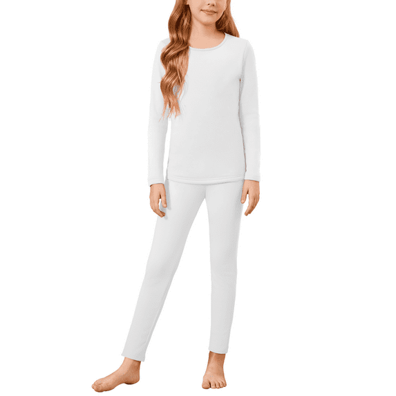 Oudiya Girls Thermal Underwear Set Long Johns Cold Weather Kids Base Layer Top Bottom, 4-12Y