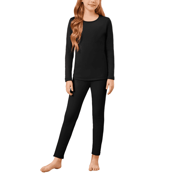 Oudiya Girls Thermal Underwear Set Long Johns Cold Weather Kids Base Layer Top Bottom, 4-12Y