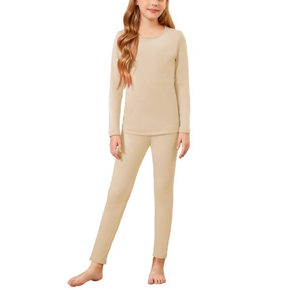 Oudiya Girls Thermal Underwear Set Long Johns Cold Weather Kids Base Layer Top Bottom, 4-12Y