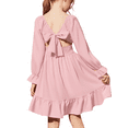 thumbnail image 1 of Oudiya Girls Tie Back Long Sleeve Dress Ruffle Hem Off Shoulder Elegant Casul Fall Dress 6-14 Years, 1 of 8