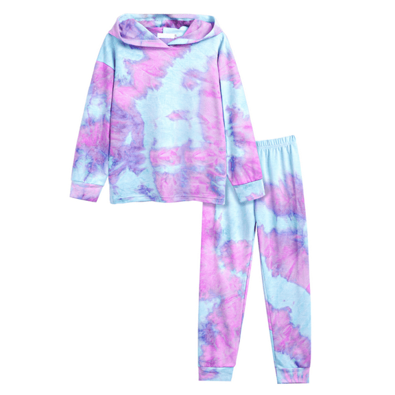 Oudiya Girls Tie Dye Sweatsuit Casual Pullover Long Sleeve Hooded Sweatshirt Pants 2 Piece Set Fall Winter Outfits, 5-14 Years