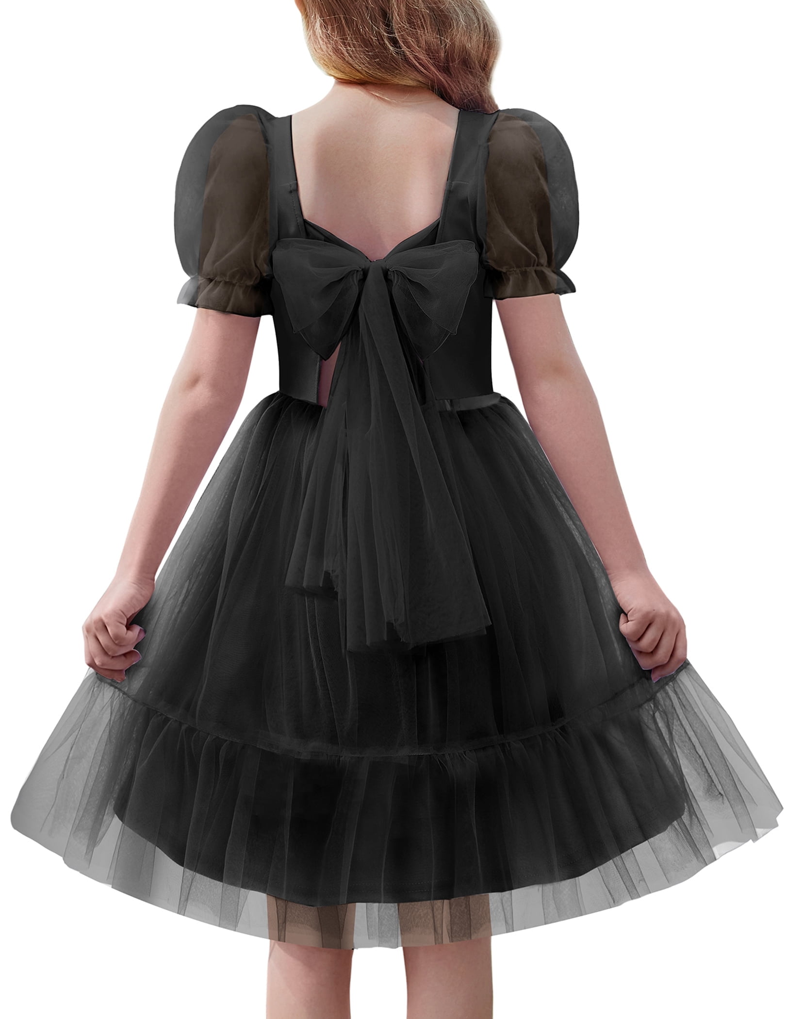 Oudiya Girls Tulle Dresses Puff Sleeve Bow Tie Back Spring Summer Party ...
