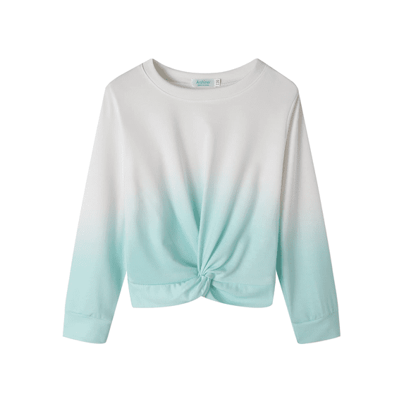 Oudiya Girls Twist Front Tie Dye Sweatshirt Casual Long Sleeve Pullover Crop Tops for Kids 4-12Y