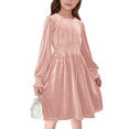 thumbnail image 1 of Oudiya Girls Velvet Long Sleeve Dress Crew Neck Winter Fall Vintage Party Dress for Kids 4-13Y, 1 of 7
