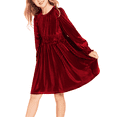 thumbnail image 1 of Oudiya Girls Velvet Long Sleeve Dress Crew Neck Winter Fall Vintage Party Dress for Kids 4-13Y, 1 of 7
