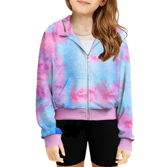 Oudiya Girls Zip Up Cropped Hoodies Long Sleeve Sweatshirts Jackets with Pockets, 5-14Y