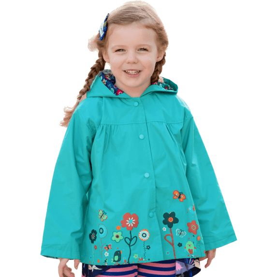 Oudiya Girls and Kids Waterproof Rain Jacket Toddler Lightweight Cotton Lined Raincoats with Hood Floral Rain Gear