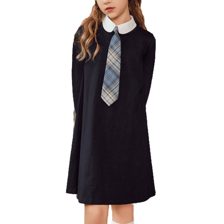 Peter pan collar dress girl black 2025