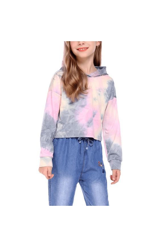 Kids Tie Dye Sweatshirt Crop Tops Hoodie Long Sleeve Pullover for Girls, 5-13 Years