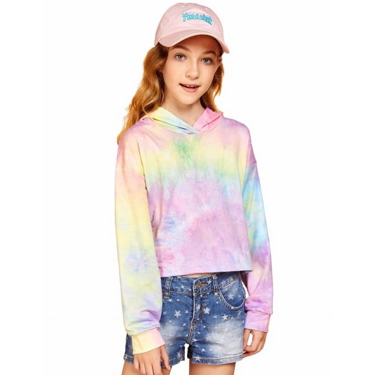 Oudiya Kids Tie Dye Sweatshirt Crop Tops Hoodie Long Sleeve Pullover for  Girls, 5-13 Years - Walmart.com