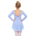 thumbnail image 1 of Oudiya Little Girls Ballet Dance Dress Long Sleeve Criss Cross Back Skirted Leotard Dancewear Sky Blue for 14-15 Years Children, 1 of 13