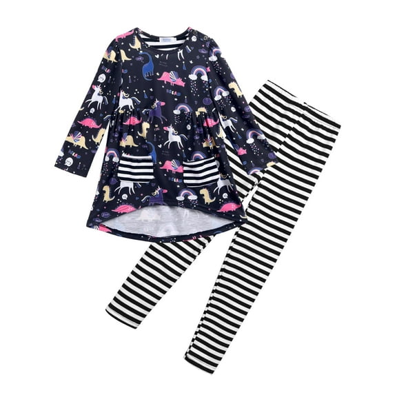 Oudiya Little Girls Cute Clothing Set Long Sleeve Tops and Leggings 2 Piece Pants Set with Pockets