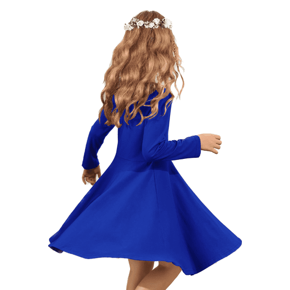 Oudiya Little Girls Dress Long Sleeve Solid Color Casual Skater Pocket Dress