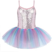 Oudiya Little Girls Tutu Ballet Leotard Sequin Sparkly Strap Dress Ballerina Outfit Dance Costume for Kids 3-11Y