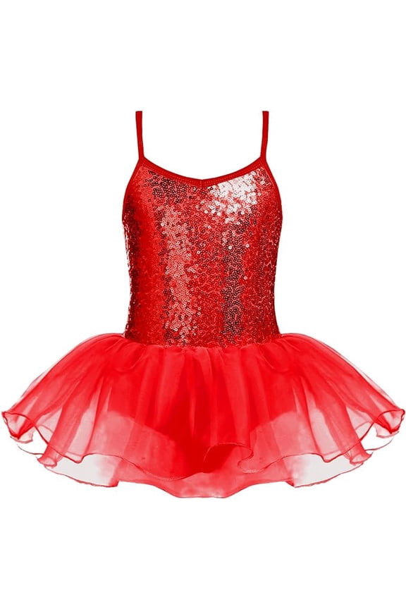 Little Girls Tutu Ballet Leotard Sequin Sparkly Strap Dress Ballerina Outfit Dance Costume for Kids 3-11Y