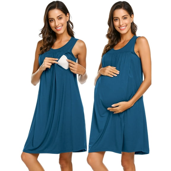 Oudiya Maternity Nursing Dress Nightgown Sleeveless Pregnancy Breastfeeding Dresses Labor and Delivery Gown, S-XXL