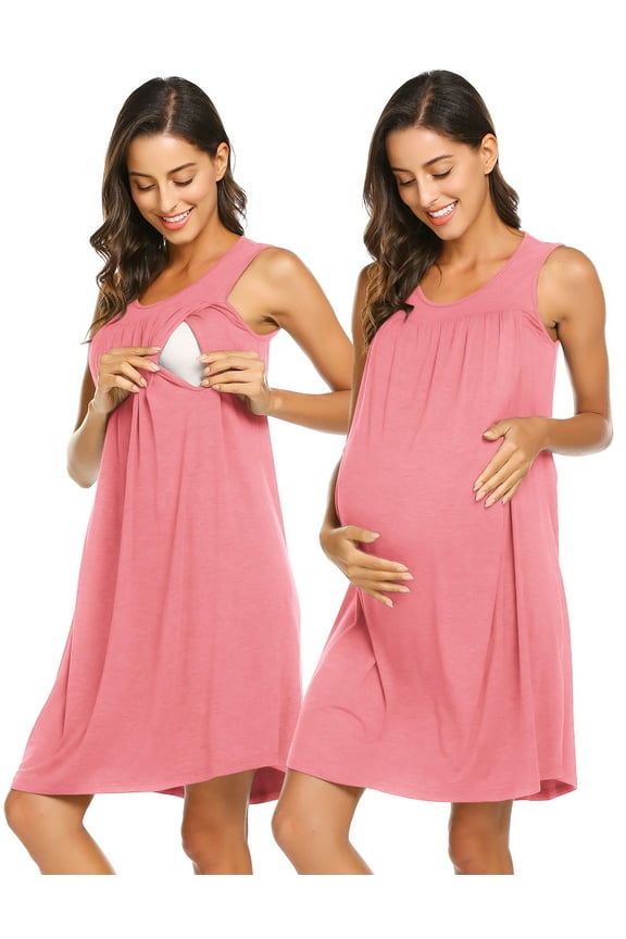 Maternity Nursing Dress Nightgown Sleeveless Pregnancy Breastfeeding Dresses Labor and Delivery Gown, S-XXL