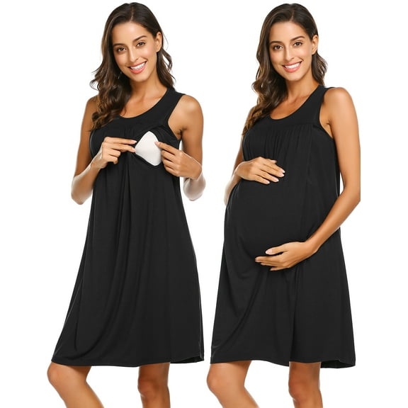 Oudiya Maternity Nursing Dress Nightgown Sleeveless Pregnancy Breastfeeding Dresses Labor and Delivery Gown, S-XXL