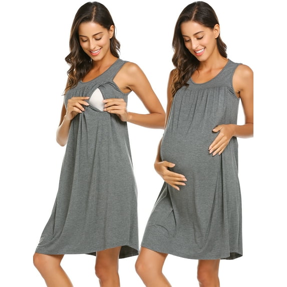 Oudiya Maternity Nursing Dress Nightgown Sleeveless Pregnancy Breastfeeding Dresses Labor and Delivery Gown, S-XXL