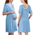 thumbnail image 1 of Oudiya Short Sleeve Maternity Nursing Dress Nightgown with Button Labor and Delivery Gown for Hospital S-XXL, 1 of 6