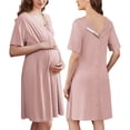 thumbnail image 1 of Oudiya Short Sleeve Maternity Nursing Dress Nightgown with Button Labor and Delivery Gown for Hospital S-XXL, 1 of 6