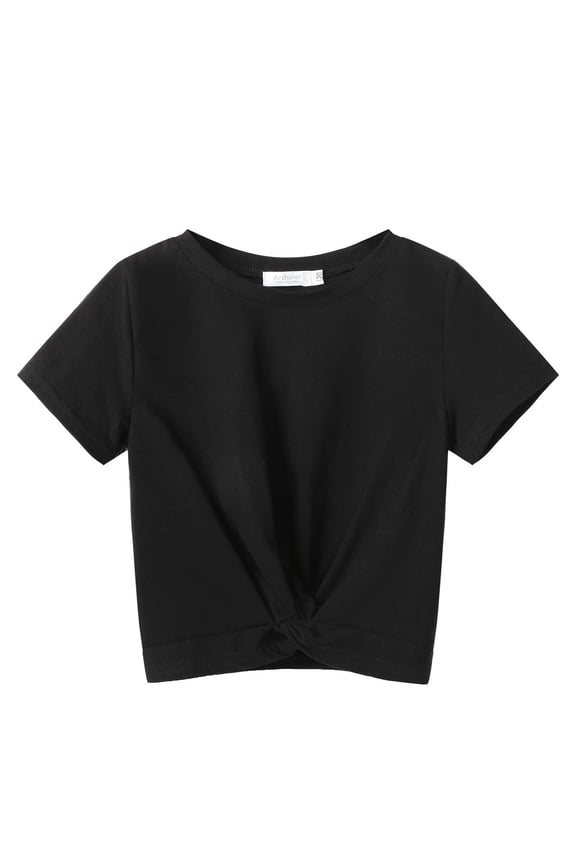 Summer Girl's Short Sleeve T-Shirt Soft Crewneck Crop Top Twist Wrap Tee Fashion Clothes for 5-12Y