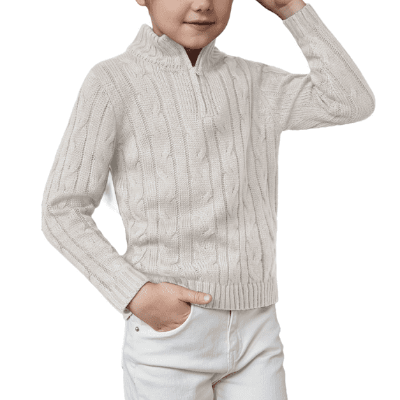 Oudiya Toddler Boys Cable Knitted Pullover Sweater Half Zip Long Sleeve Lightweight Fall Winter Knitwear Outfit, 3-11 Years