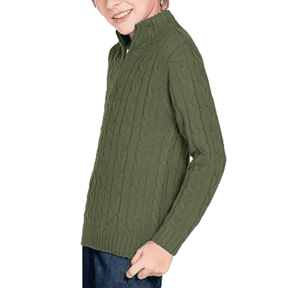 Oudiya Toddler Boys Cable Knitted Pullover Sweater Half Zip Long Sleeve Lightweight Fall Winter Knitwear Outfit, 3-11 Years