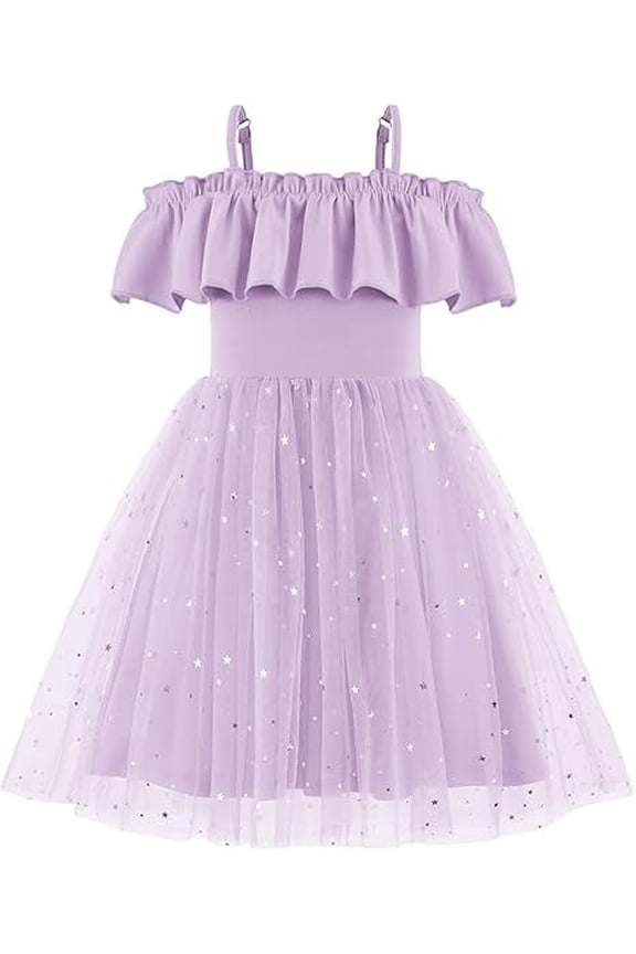 Toddler Girl Tulle Dress Off Shoulder Sequin Summer Dresses Flutter Formal Birthday Party Princess Dress for Kids 1-6Y