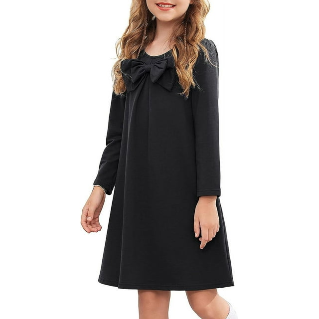 Oudiya Toddler Girls Black Fall Dress Long Sleeve Tunic Dress for Girls