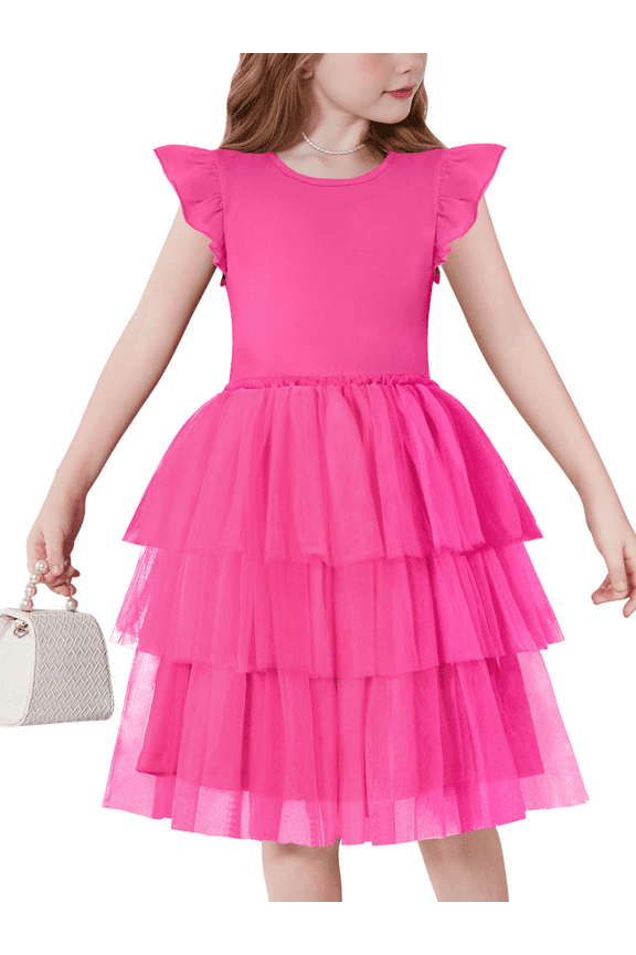 Toddler Girls Fluffy Tutu Dress Tiered Summer Party Sundress Tulle Cute Dresses for Kids 2-7Y