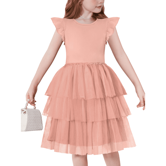 Oudiya Toddler Girls Fluffy Tutu Dress Tiered Summer Party Sundress Tulle Cute Dresses for Kids 2-7Y