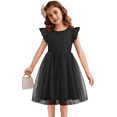 thumbnail image 1 of Oudiya Toddler Girls Tutu Black Dress Fluffy Ruffle Sleeve Dresses Summer Casual Tulle Party Sundress for Kids 5-6Y, 1 of 8