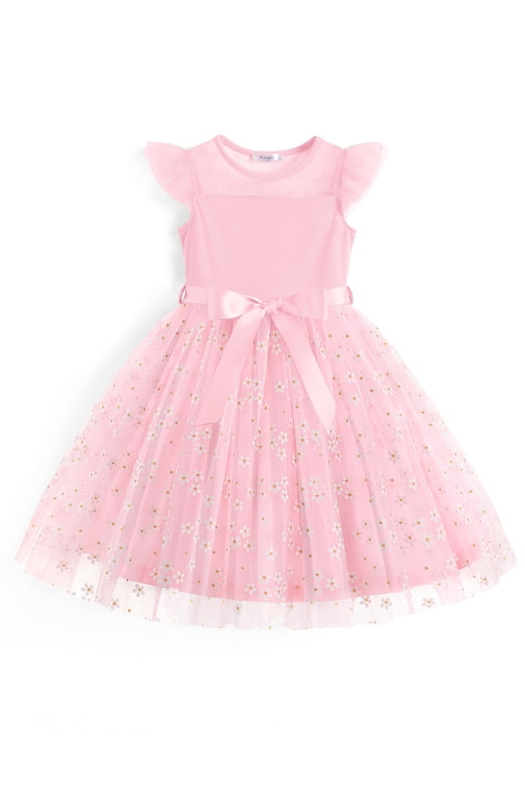 Toddler Girls Tutu Dress Summer Contrast Mesh Party Dresses Cute Princess Tulle Sundress with Belt 2-8Y